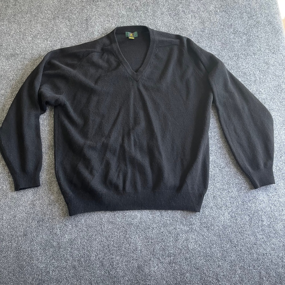 Club Room Mens‎ Black 100% Lambswool V-Neck Sweater XL British Spun Yarn 676